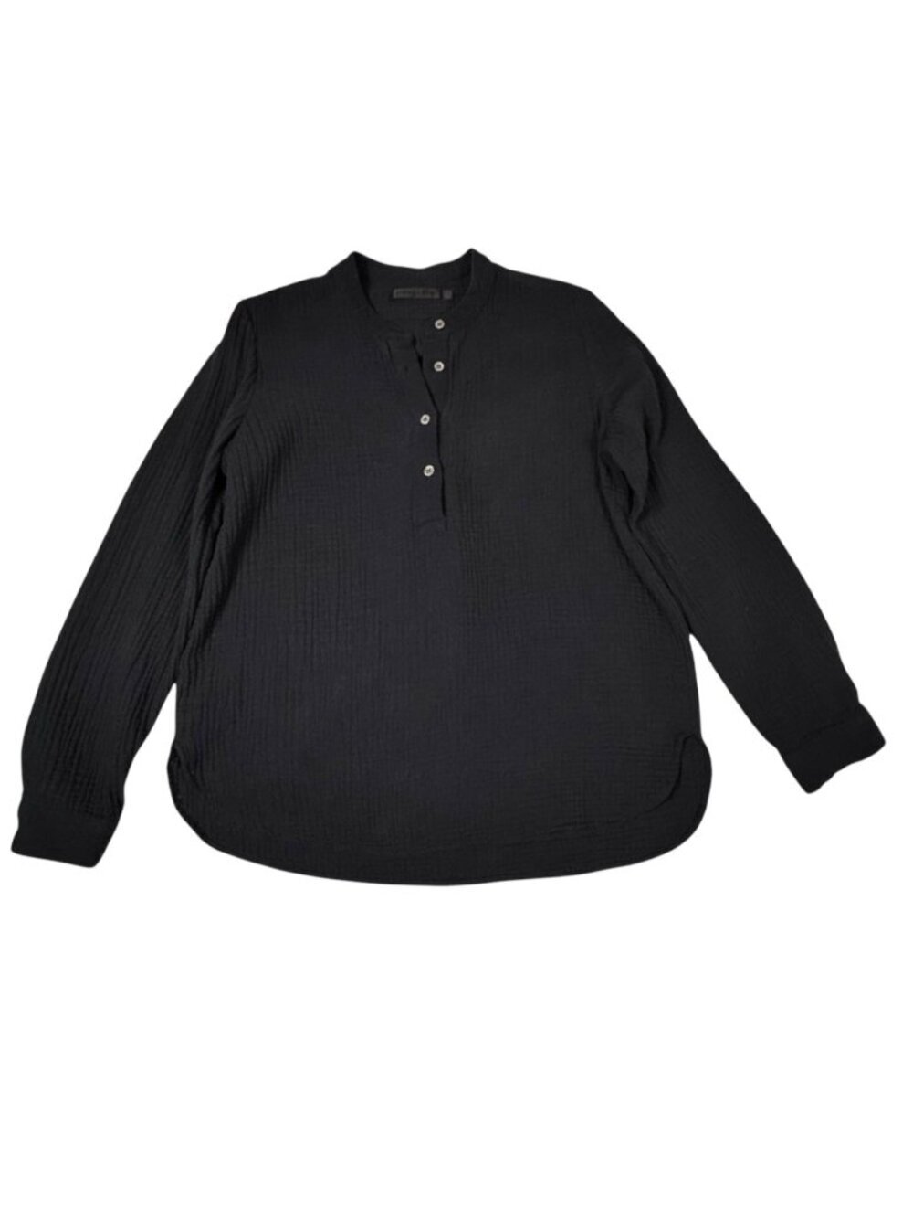 Jenni Kayne Henley Gauze Shirt Sz S Black Cotton Oversized Minimalist - Picture 1 of 9
